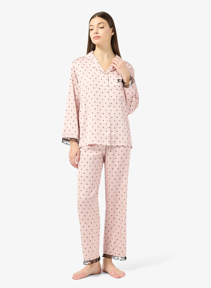 ELLA Polka Print Pyjama Top & Pant Set